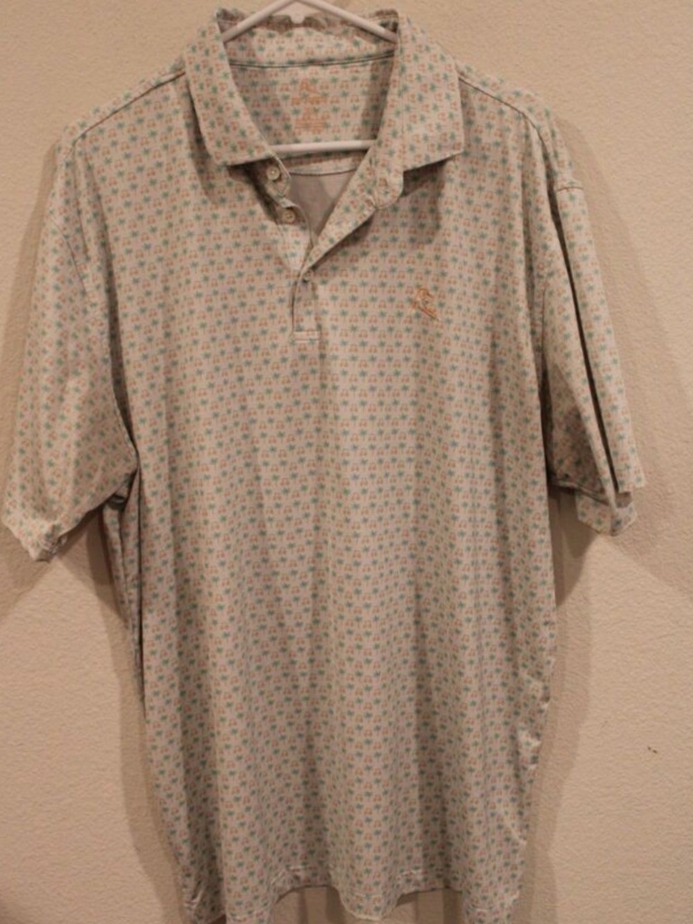 Rhoback size xlarge off white peach and teal golf cart palm tree golf polo